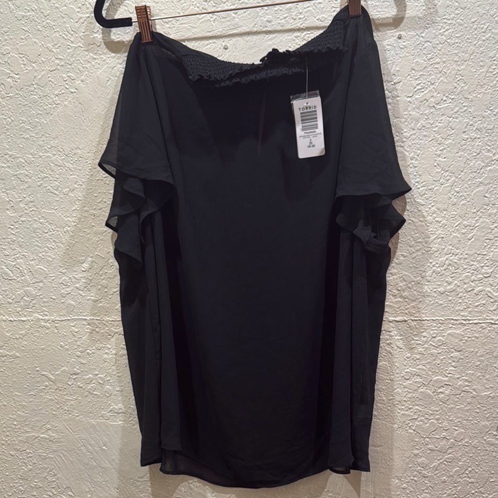 Torrid Size 2 NWT Black Chiffon Turtleneck Flutter Sleeve Top Sheer See-Through